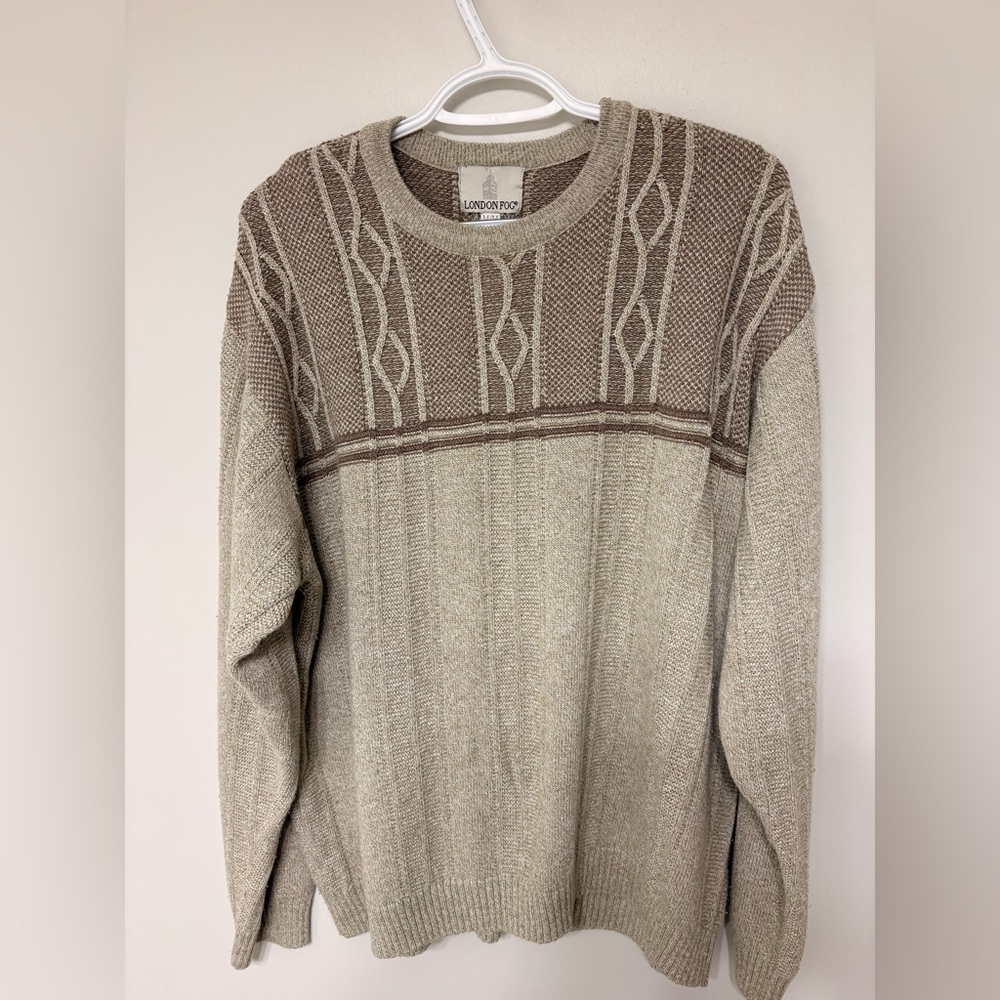 Vintage London Fog Tan Cable Knit Sweater for Men